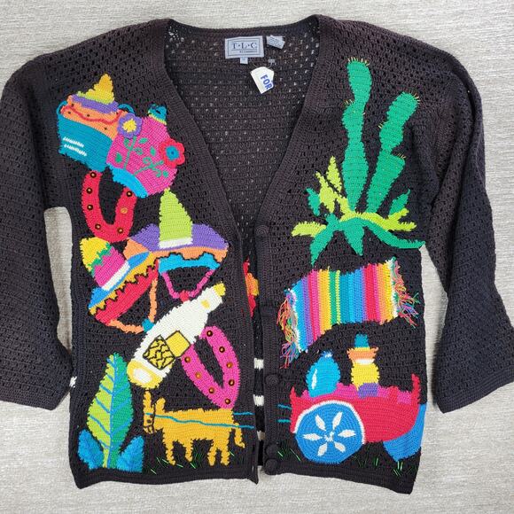 Vintage TLC by Lambert Mexican Fiesta Cardigan Sweater Crochet Knit NWT Size M - Picture 3 of 16